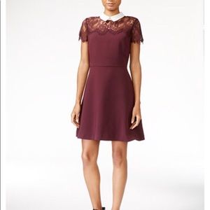 Burgundy collared dress with lace accent
